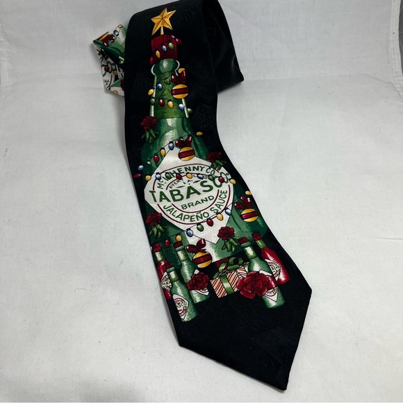 VTG TABASCO Christmas Hot Sauce Silk Neck Tie - Picture 3 of 6
